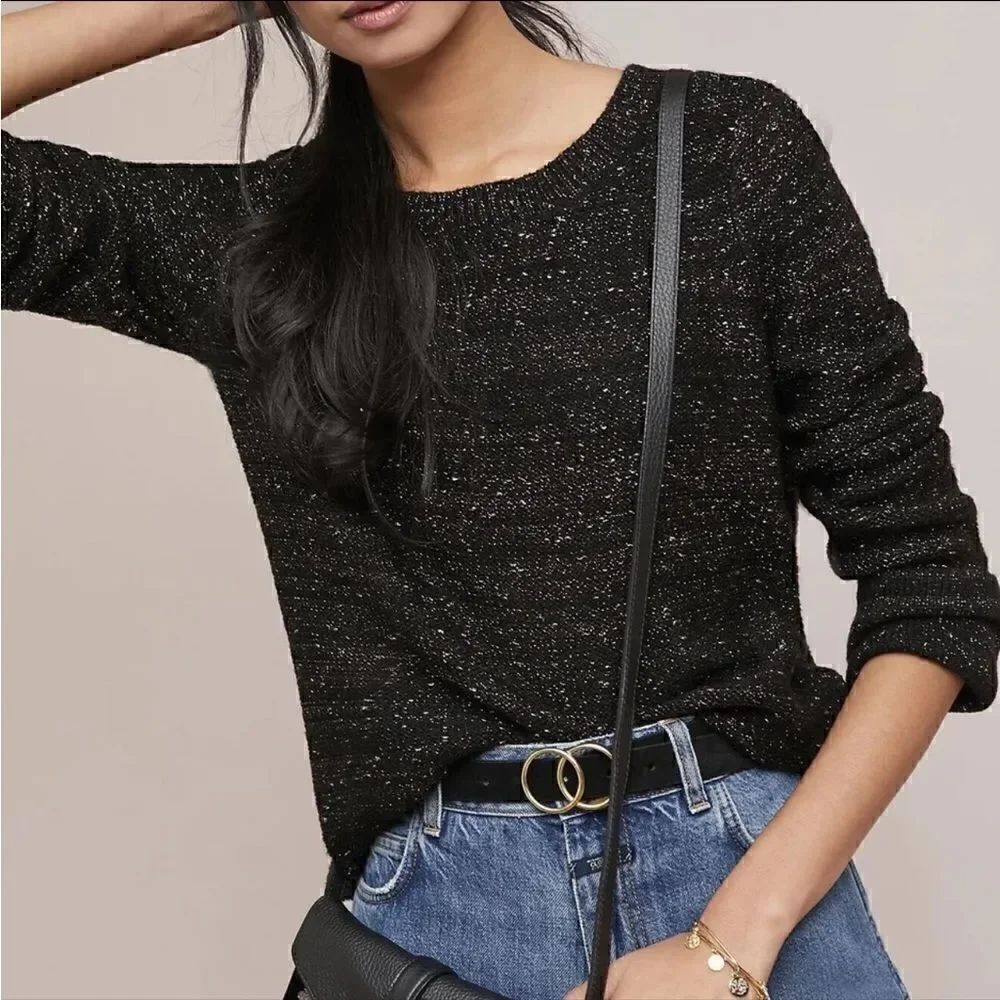 ANTHROPOLOGIE MOTH Metropolitan Shine Sweater-Black Lurex Women’s Medium
